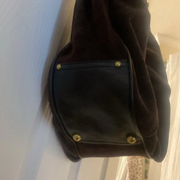 Vtg Y2K Banana Republic Brown Suede Leather Pleated Hobo Purse Braided Handle - Picture 13 of 13